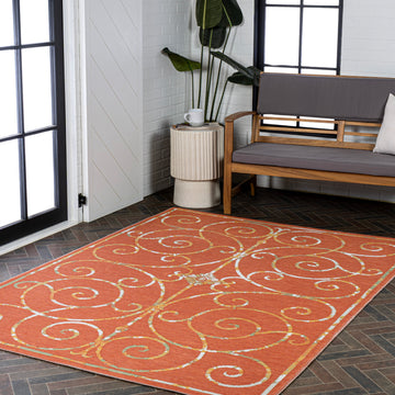 Danae Classic Cottage Filigree Scroll Reversible Machine-Washable Indoor/Outdoor Area Rug - JONATHAN Y